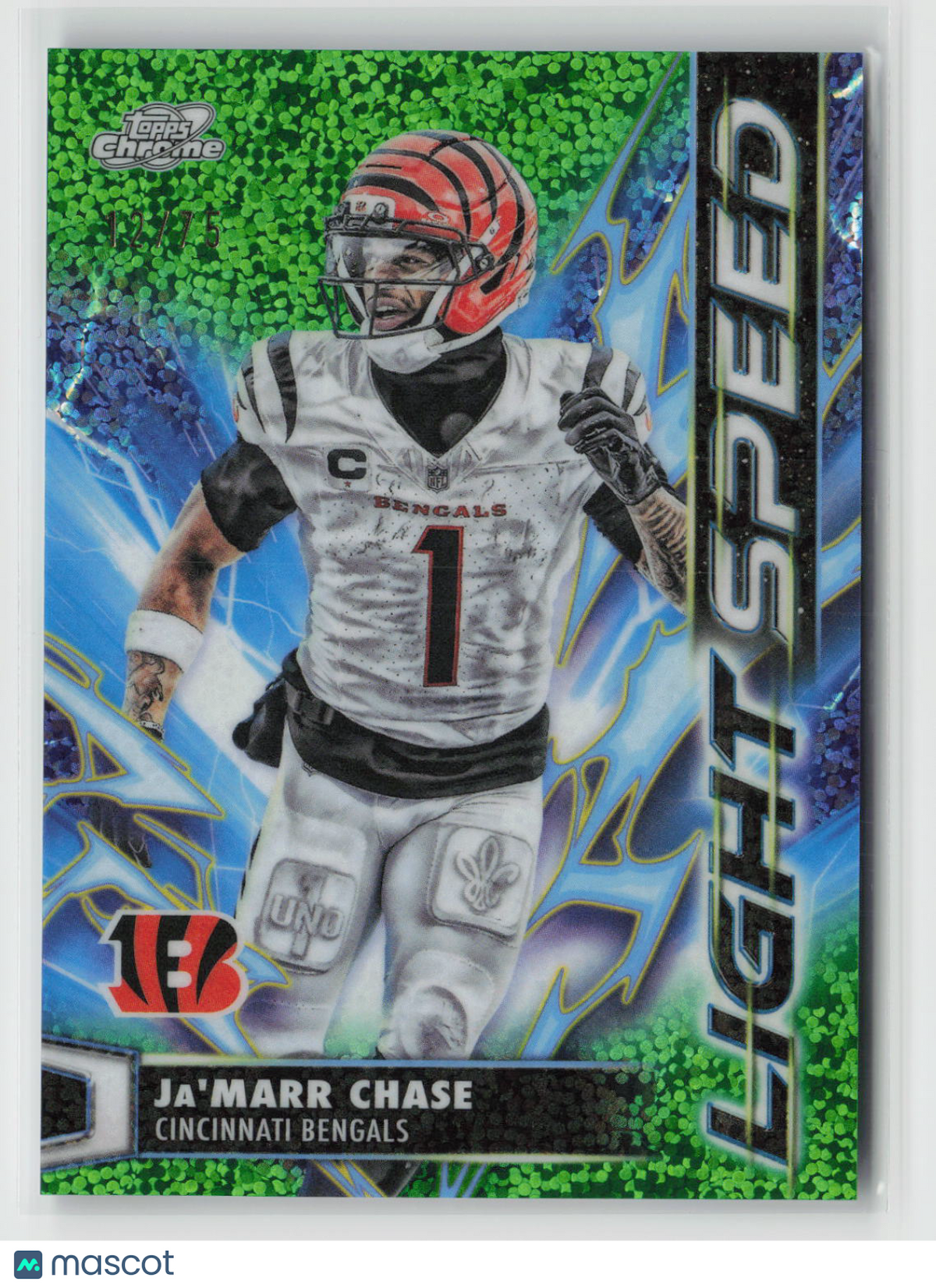 Ja'Marr Chase 2025 Chrome Cosmic Light Speed Green Space Dust Refr LS-23 12/75