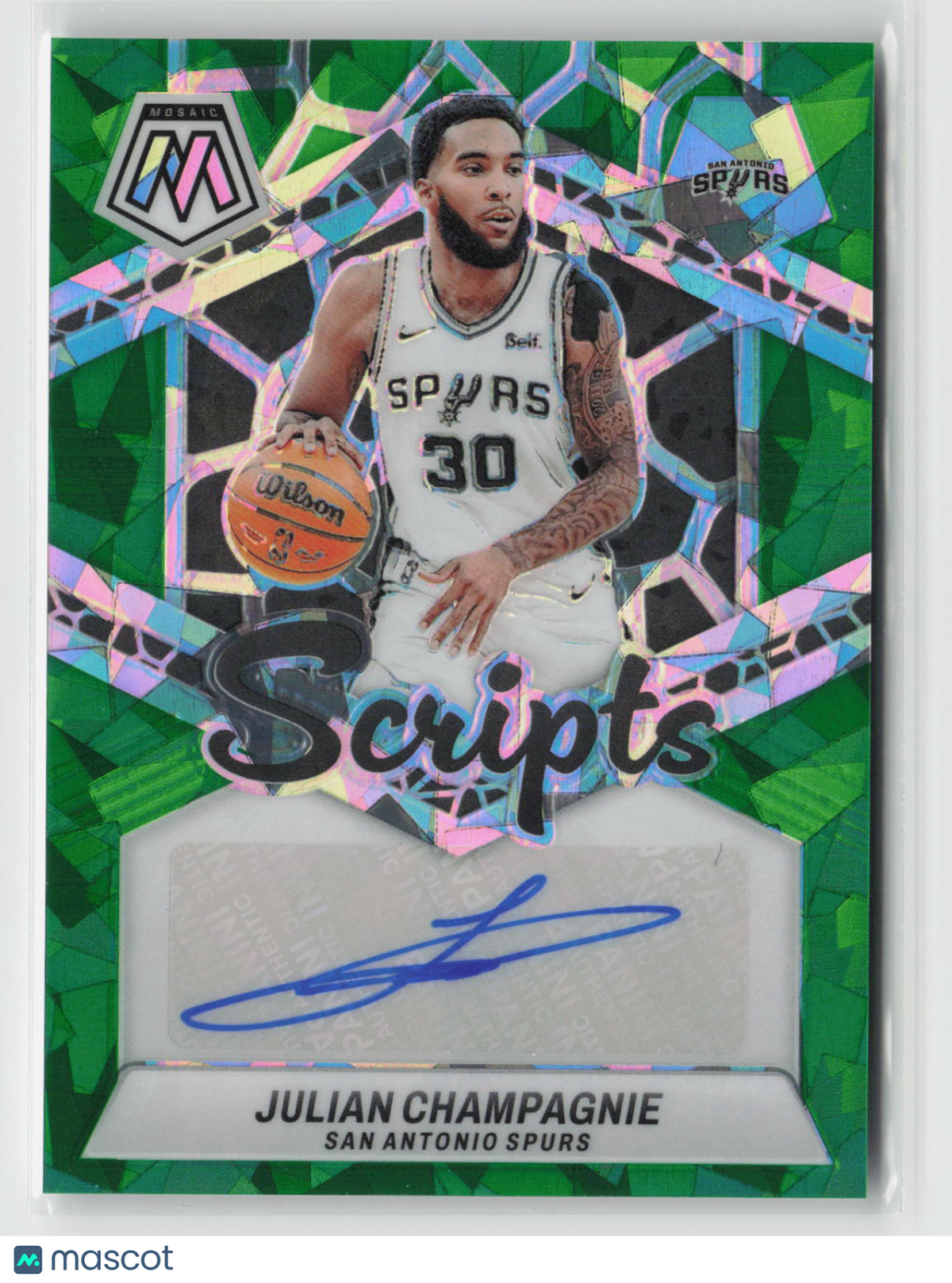 Julian Champagnie 2023-24 Panini Mosaic Scripts Green Ice #MS-CHM