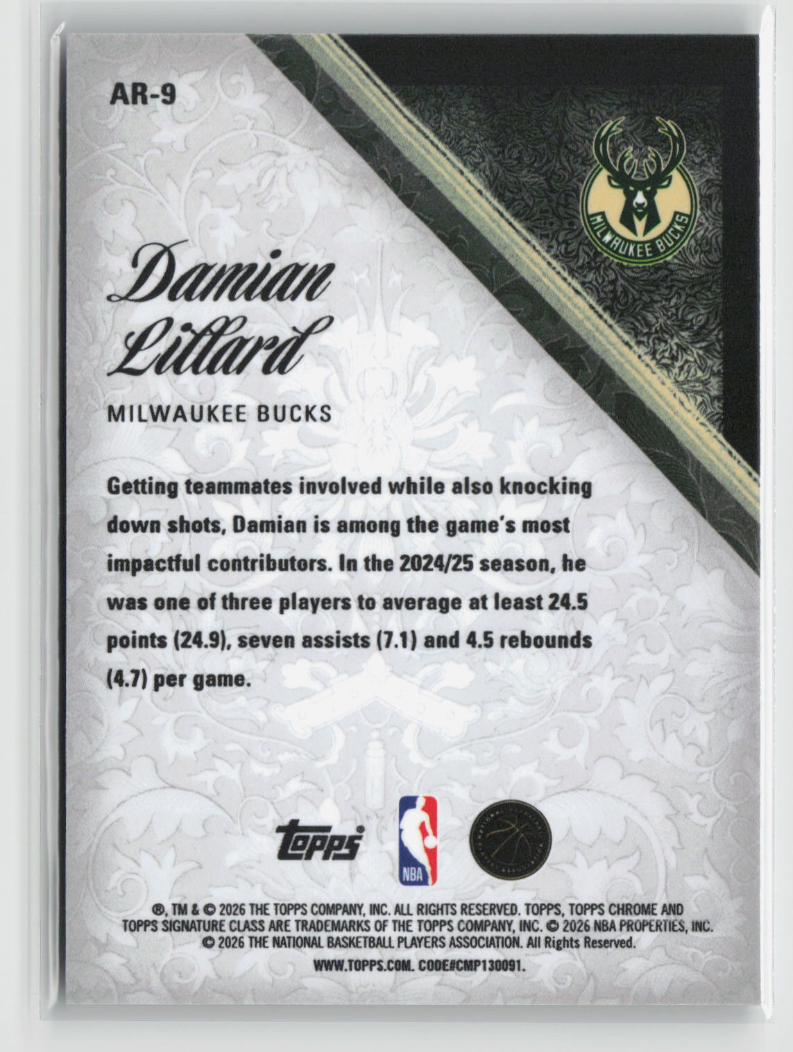 Damian Lillard 2025-26 Topps Signature Class Aristocrats #AR-9