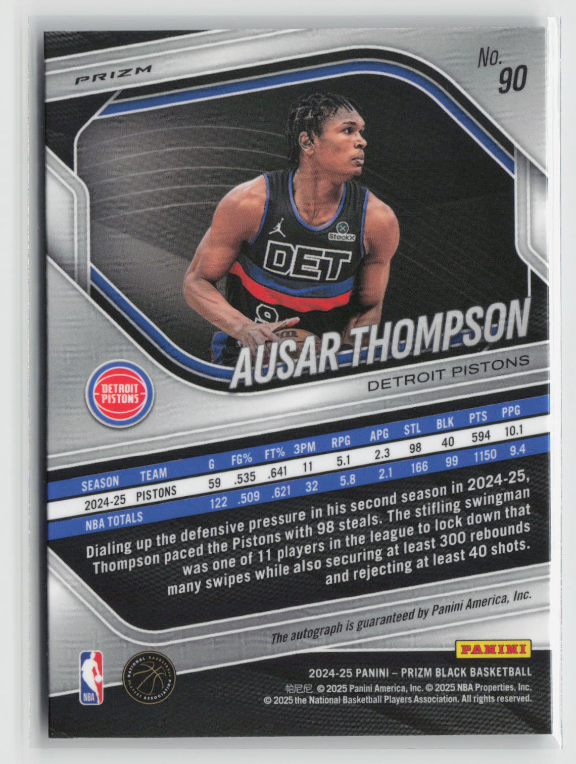 Ausar Thompson 2024-25 Panini Prizm Black Base Autographs Silver Prizms #90
