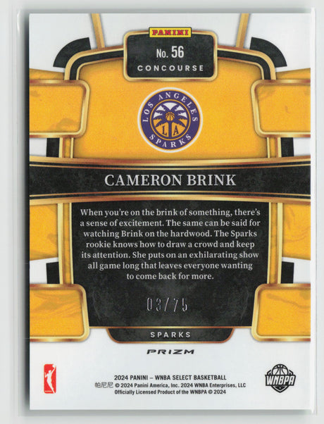 Cameron Brink 2024 Panini Select WNBA Neon Green Prizm #56 03/75