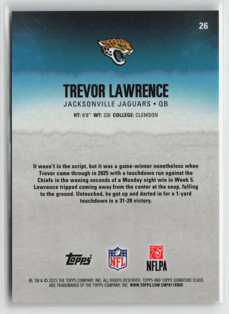 Trevor Lawrence 2025 Topps Signature Class Chrome Green #26 129/150