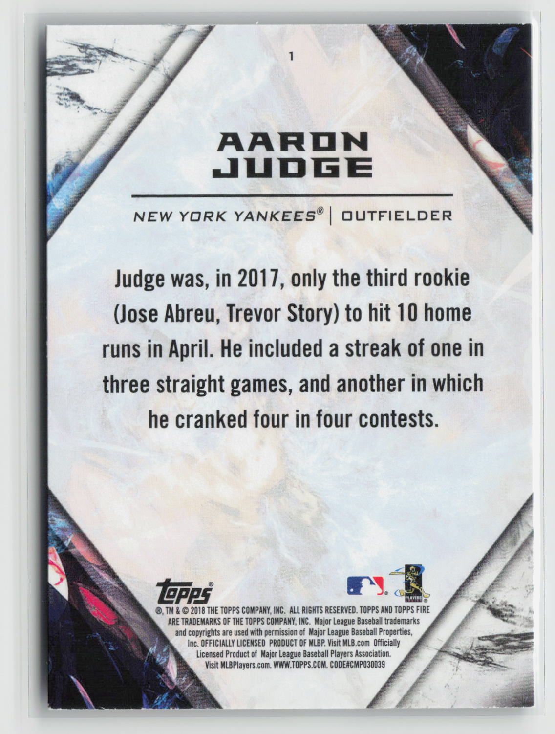 Aaron Judge 2018 Topps Fire #1
