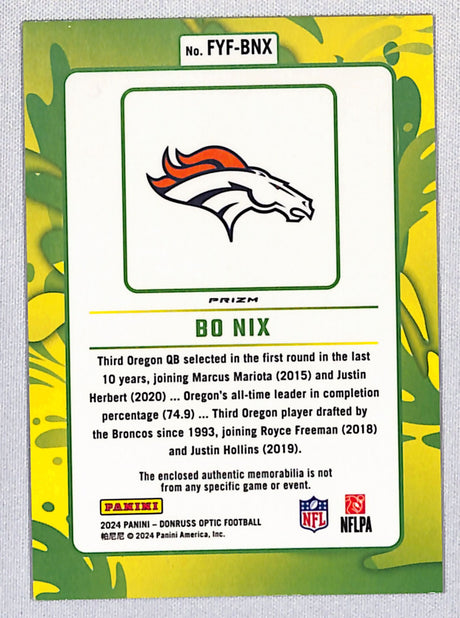 Bo Nix 2024 Panini Donruss Optic First Year Fresh #FYF-BNX