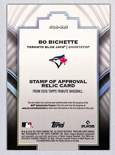 Bo Bichette 2026 Topps Tribute Stamp of Approval Relic #SOA-BBI 189/199