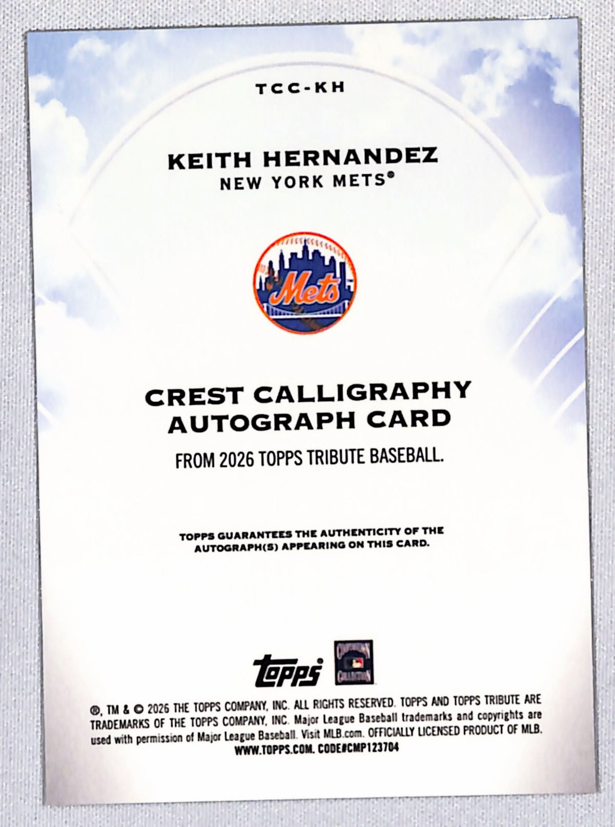 Keith Hernandez 2026 Topps Tribute Crest Calligraphy #TCC-KH 139/150