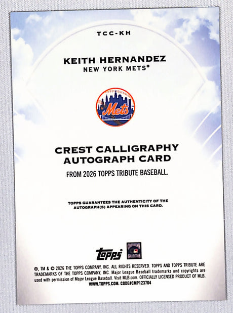 Keith Hernandez 2026 Topps Tribute Crest Calligraphy #TCC-KH 139/150