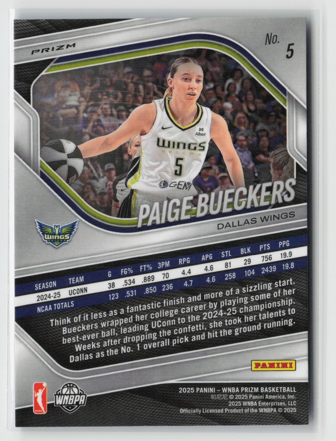 Paige Bueckers 2025 Panini Prizm WNBA Blue Velocity #5