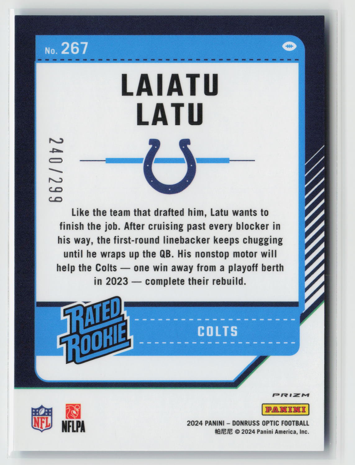 Laiatu Latu 2024 Panini Donruss Optic Football Aqua #267 240/299