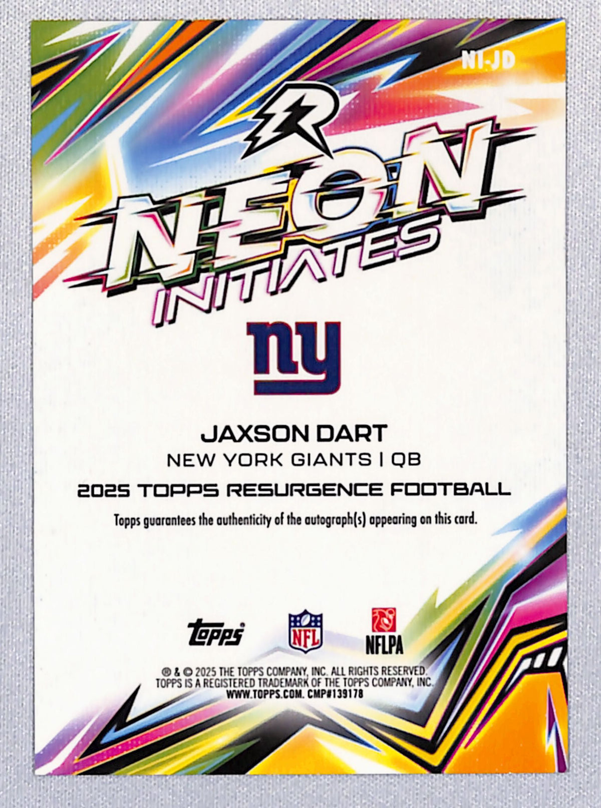 Jaxson Dart 2025 Topps Resurgence Football Neon Initiates #NI-JD 53/99
