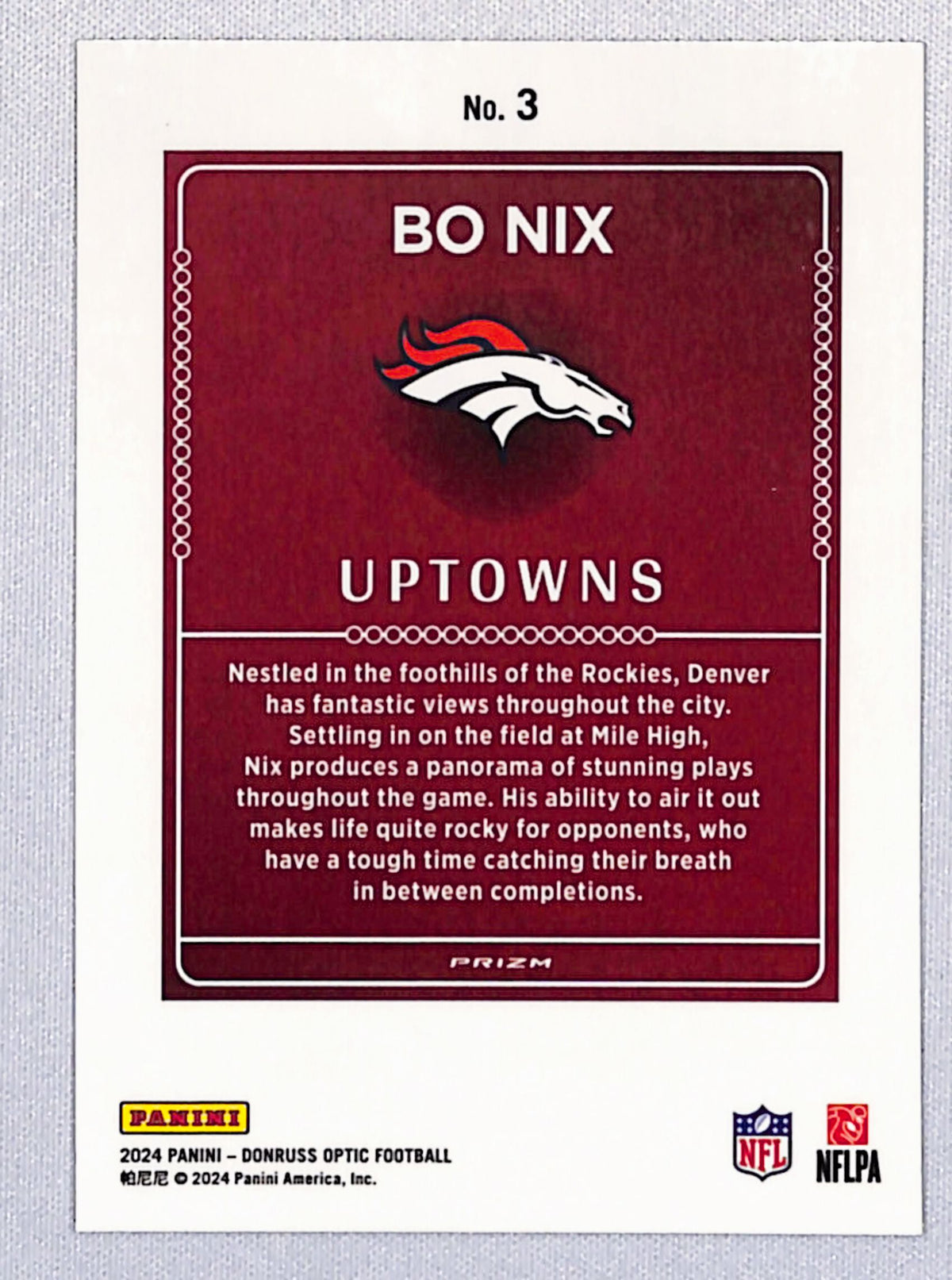 Bo Nix 2024 Panini Donruss Optic Uptowns #3