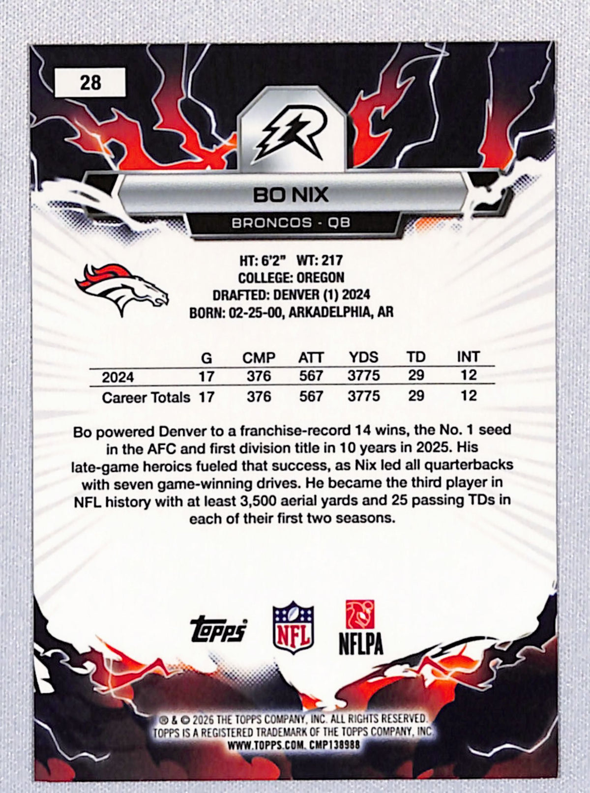 Bo Nix 2025 Topps Resurgence Orange #28 24/25