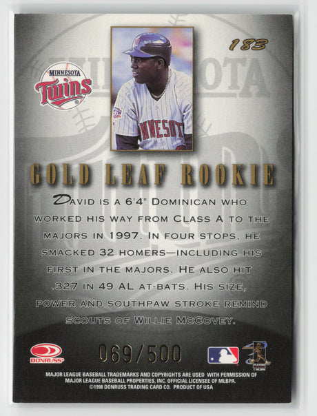 David Ortiz 1998 Donruss Leaf Fractal Materials Gold #183 069/500