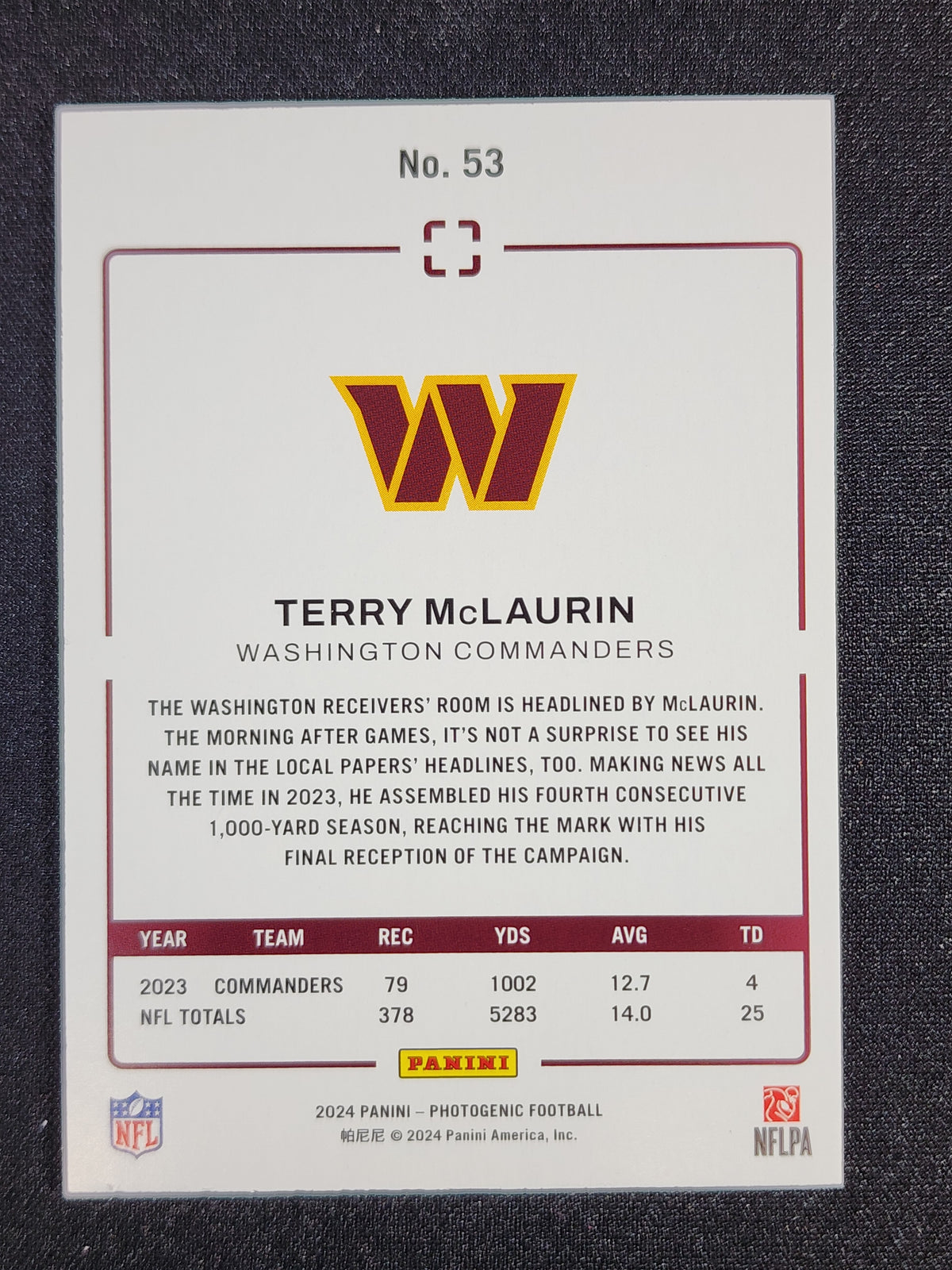 Terry McLaurin 2024 Panini Photogenic Pink #53 3/15