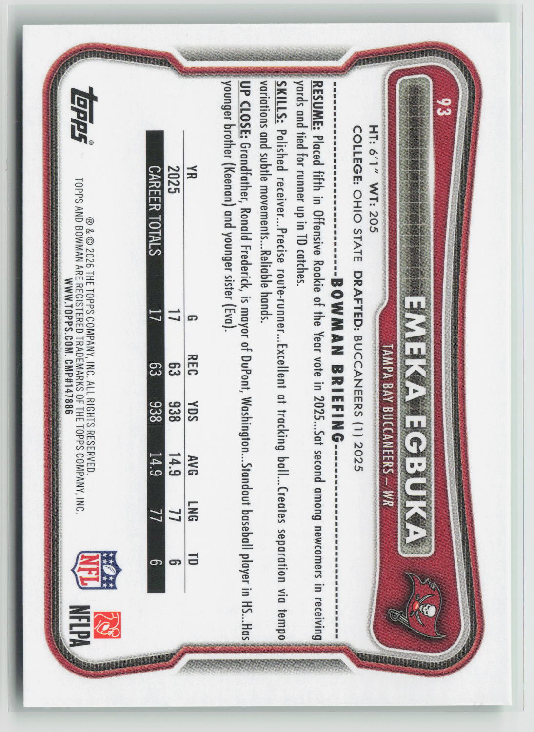 Emeka Egbuka 2026 Topps Bowman Green #93 10/99