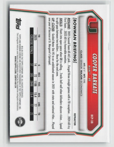 Cooper Barkate 2026 Bowman Chrome University Football Refractor #BCP-38 044/499