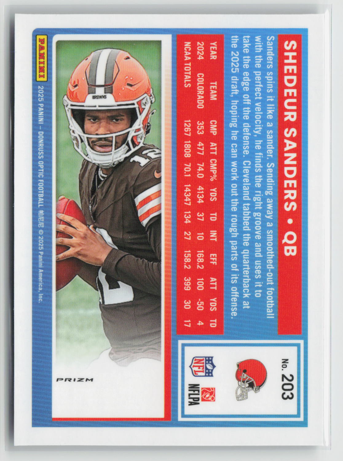Shedeur Sanders 2025 Panini Donruss Optic Football Holo #203