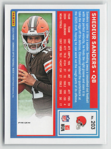 Shedeur Sanders 2025 Panini Donruss Optic Football Holo #203
