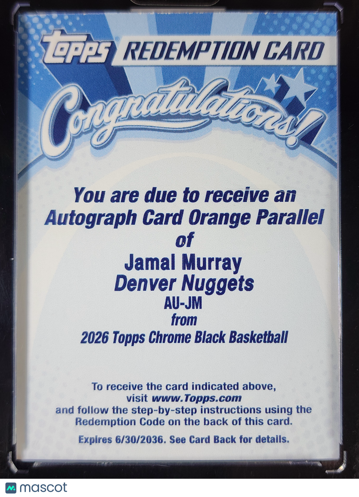 Jamal Murray 2025-26 Topps Chrome Black Orange #AU-JM /25