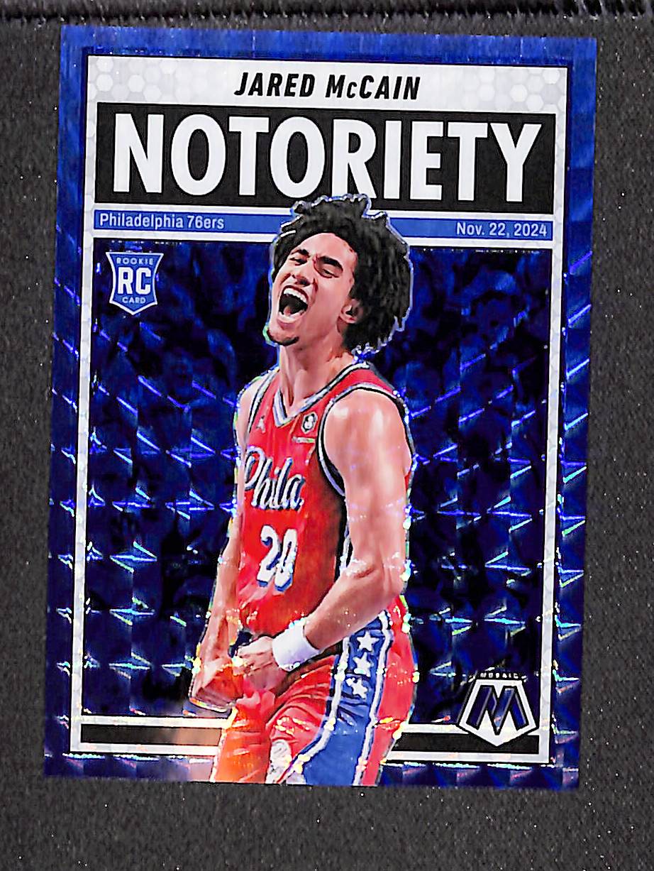 Jared McCain 2024-25 Panini Mosaic Notoriety Mosaic Blue /199 #9