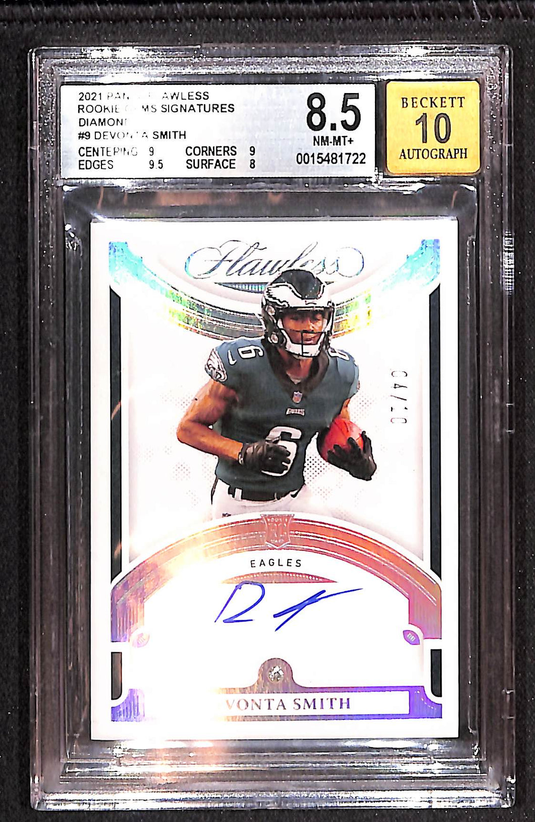 DeVonta Smith 2021 Panini Flawless Rookie Gems Signatures Diamond #9 BGS 8.5