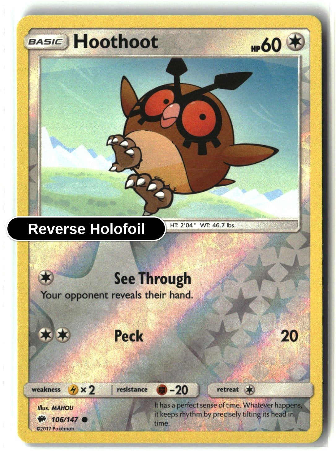 Hoothoot - 106/147 - [SM03 - SM - Burning Shadows] - Reverse Holofoil
