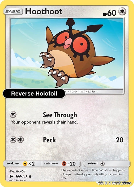Hoothoot - 106/147 - [SM03 - SM - Burning Shadows] - Reverse Holofoil