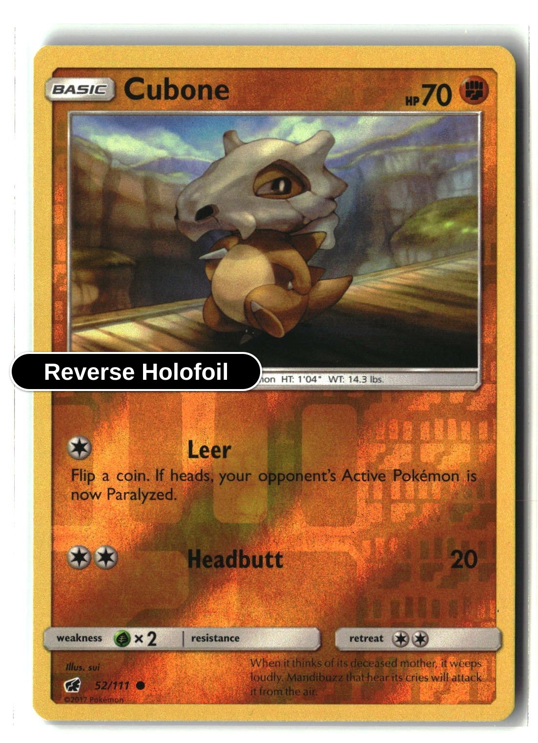 Cubone - 52/111 - [SM04 - SM - Crimson Invasion] - Reverse Holofoil