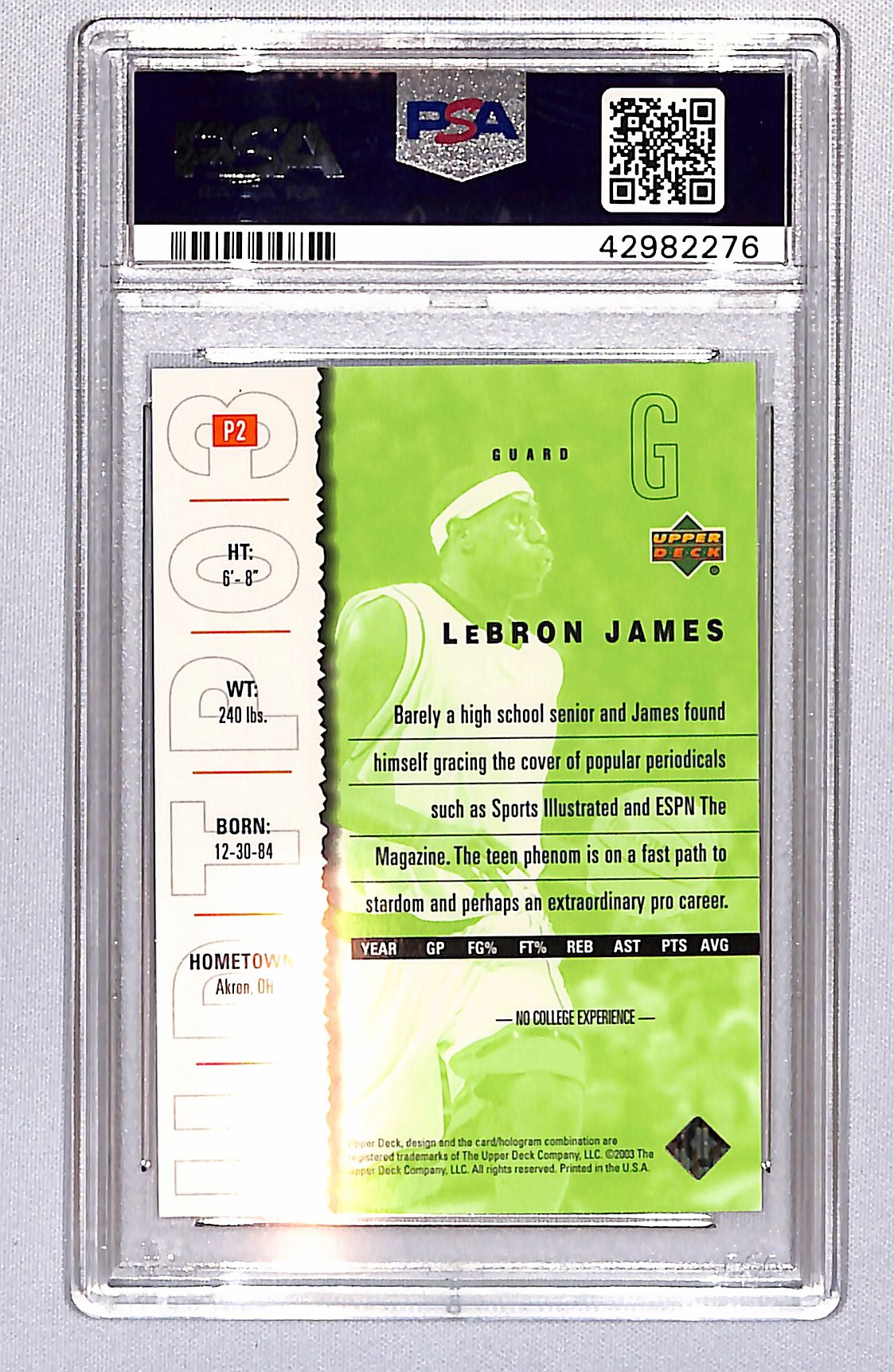LeBron James 2003 Upper Deck Top Prospects Promo #P2 PSA 10