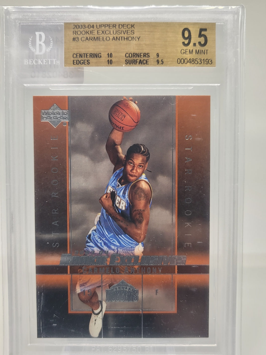 Carmelo Anthony 2003 Upper Deck Rookie Exclusives 3 BGS 9.5    S4935