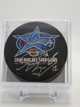 Load image into Gallery viewer, Simon Gagne Signed 2001 NHL All Star Game Official Game Puck - Autographed NHL Puck COJO Hockey Authenticated

