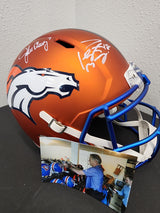John Elway/Peyton Manning  Autographed Broncos Blaze Full Size Helmet