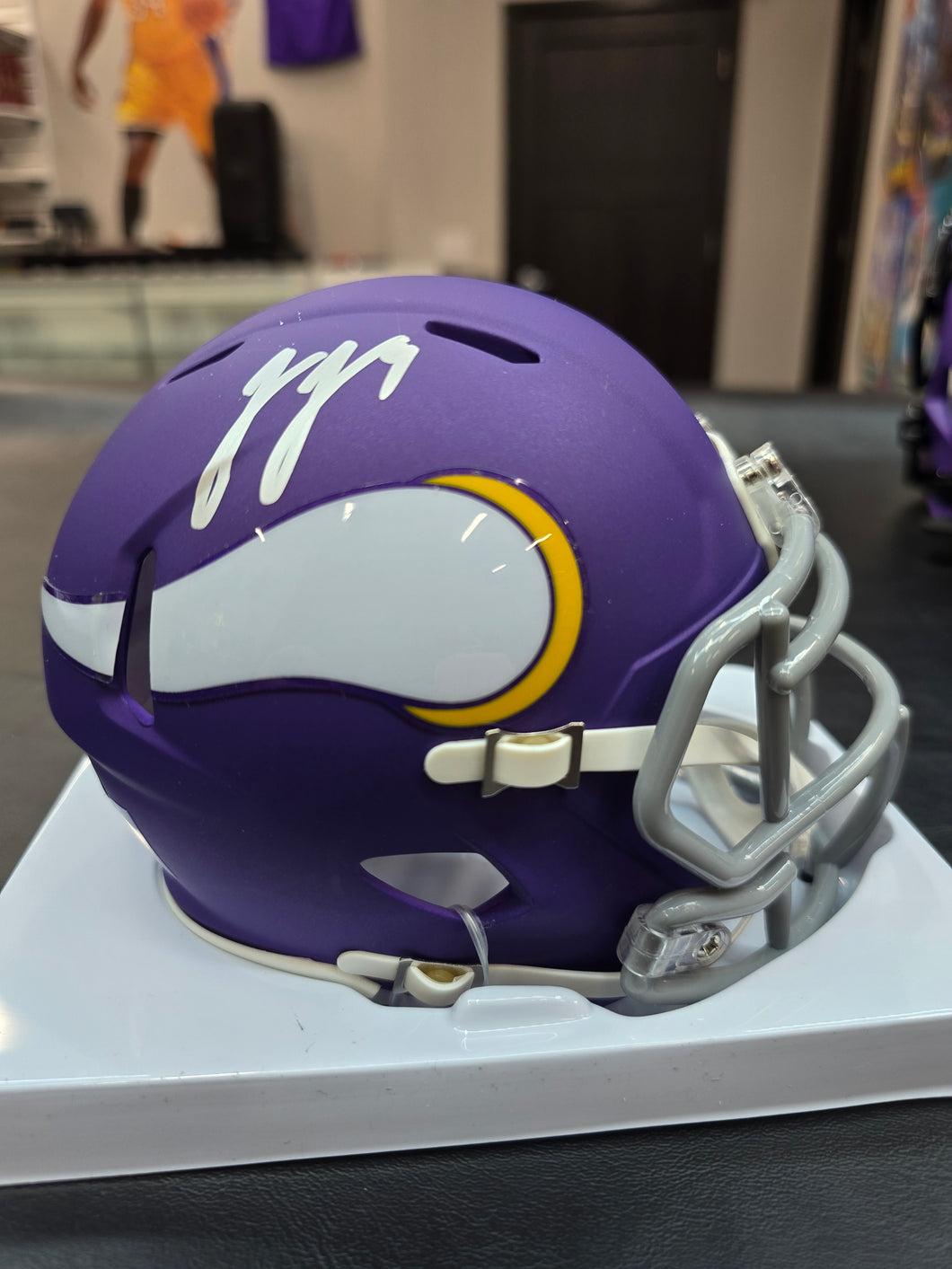 JJ McCarthy Autographed Minnesota Vikings Mini Helmet (Purple)
