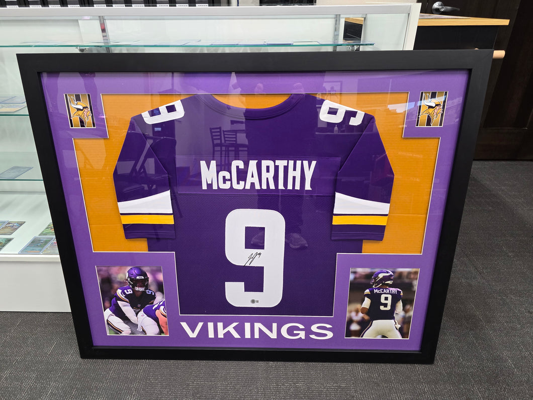 JJ McCarthy Minnesota Vikings Signed Jersey Framed