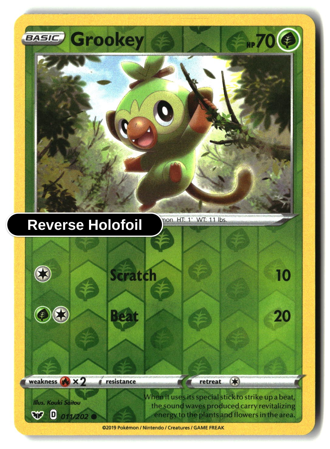 Grookey (011) - 011/202 - [SWSH01 - SWSH01: Sword & Shield Base Set] - Reverse Holofoil