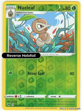 Nuzleaf - 011/185 - [SWSH04 - SWSH04: Vivid Voltage] - Reverse Holofoil