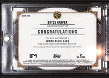 Load image into Gallery viewer, Bryce Harper 2022 Topps Triple Threads Jumbo Relics Amethyst #SJR2-BH2 /36
