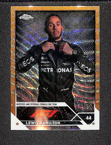Lewis Hamilton 2023 Topps Chrome Formula 1 Gold Wave Refractor #22 /50
