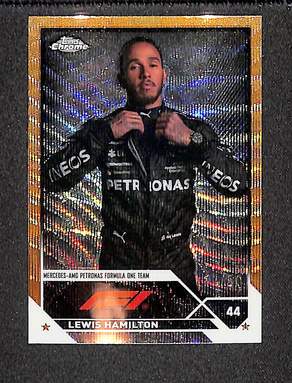 Lewis Hamilton 2023 Topps Chrome Formula 1 Gold Wave Refractor #22 /50