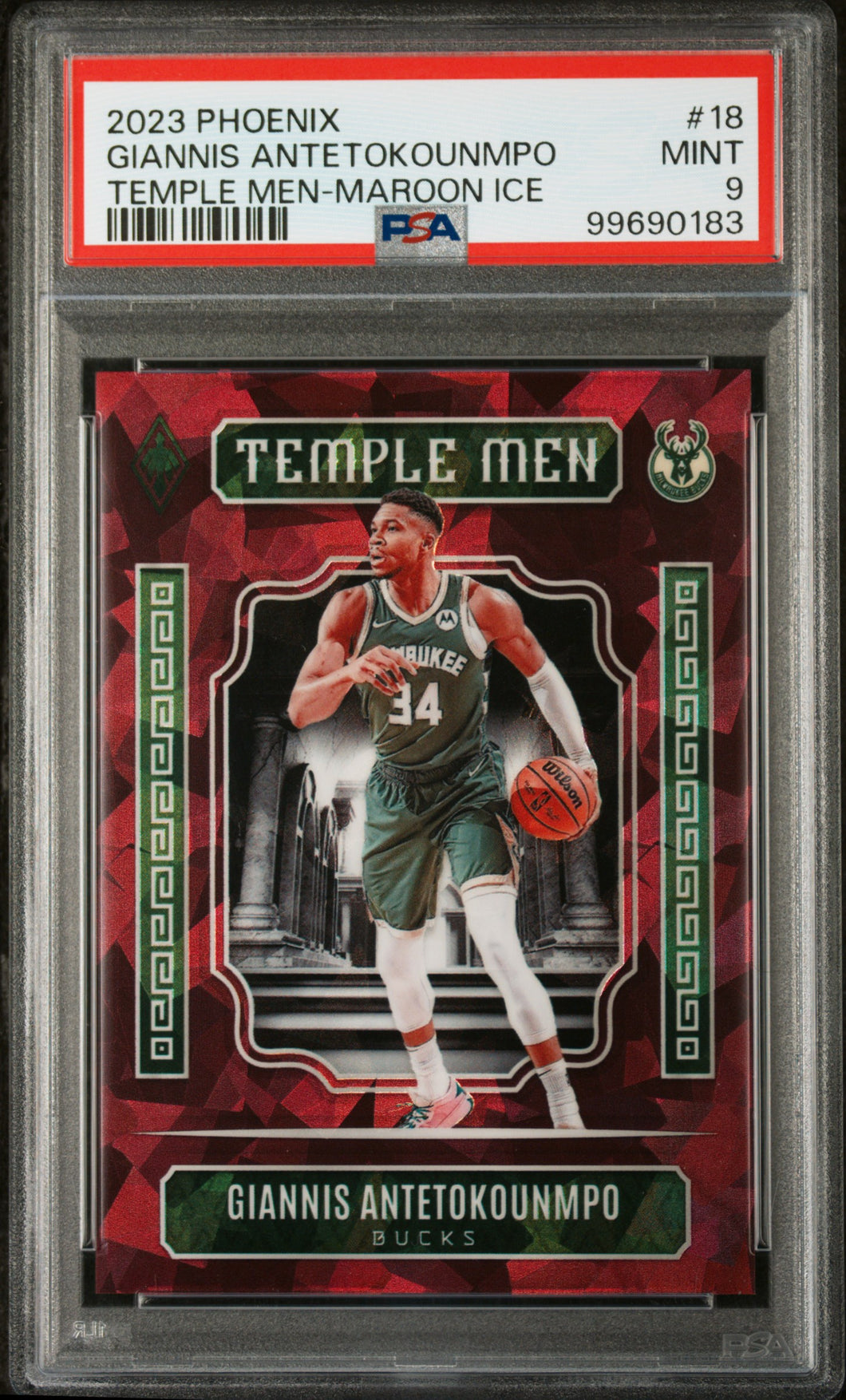 Giannis Antetokounmpo 2023 Panini Phoenix Temple Men-Maroon Ice #18 /275 PSA 9
