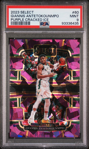 Giannis Antetokounmpo 2023 Panini Select Purple Cracked Ice #60 /99 PSA 9