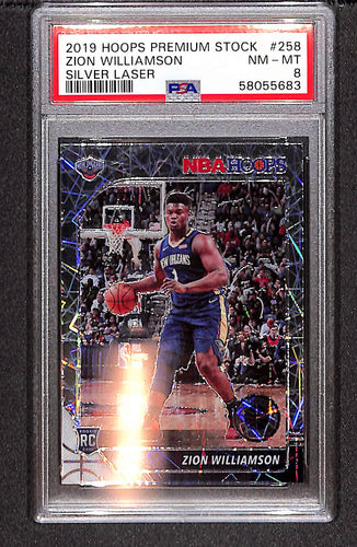 Zion Williamson 2019 Panini Hoops Premium Stock Silver Laser #258 PSA 8