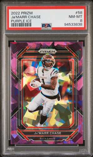 Ja'Marr Chase 2022 Panini Prizm Purple Ice #58 /225 PSA 8