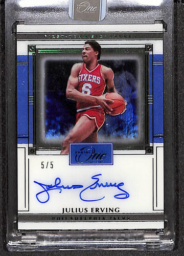 Julius Erving 2020-21 Panini One and One First-Team Signatures Green /5 #FTS-JLE