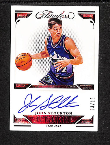 John Stockton 2020-21 Panini Flawless Distinguished Autos Ruby #DIS-STO #/15