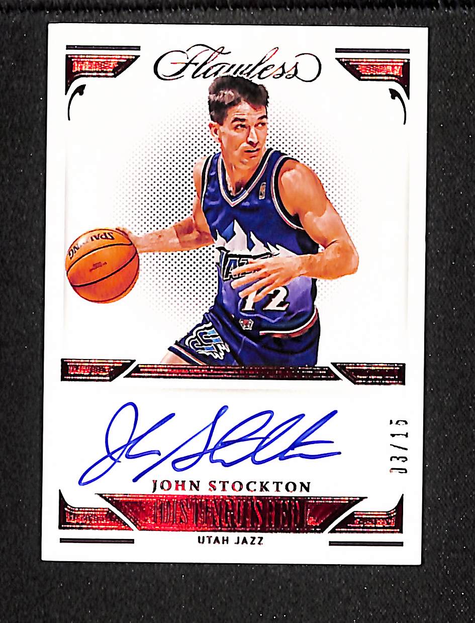 John Stockton 2020-21 Panini Flawless Distinguished Autos Ruby #DIS-STO #/15