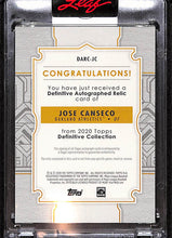 Load image into Gallery viewer, Jose Canseco 2021 Topps Definitive Autographed Relic #DARC-JC #/50
