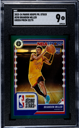 Brandon Miller 2023-24 Panini Hoops Premium Stock Green Prizm #298 SGC 9
