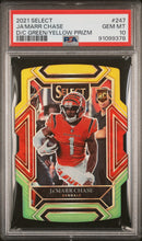 Load image into Gallery viewer, Ja&#39;Marr Chase 2021 Panini Select Green and Yellow Prizm Die Cut #247 PSA 10
