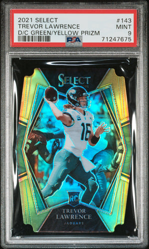 Trevor Lawrence 2021 Panini Select D/C Green/Yellow Prizm #143 PSA 9